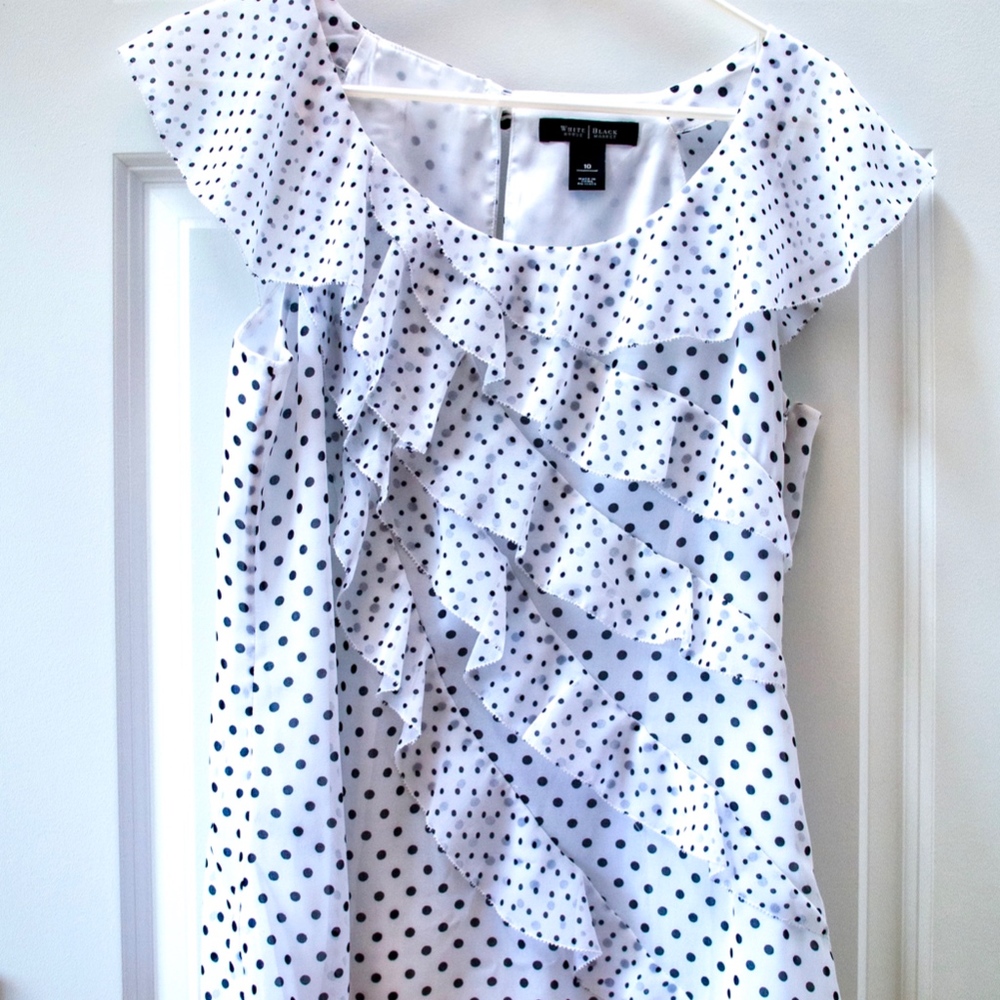 WHBM White Dot Cascading Ruffle Top SIZE 10